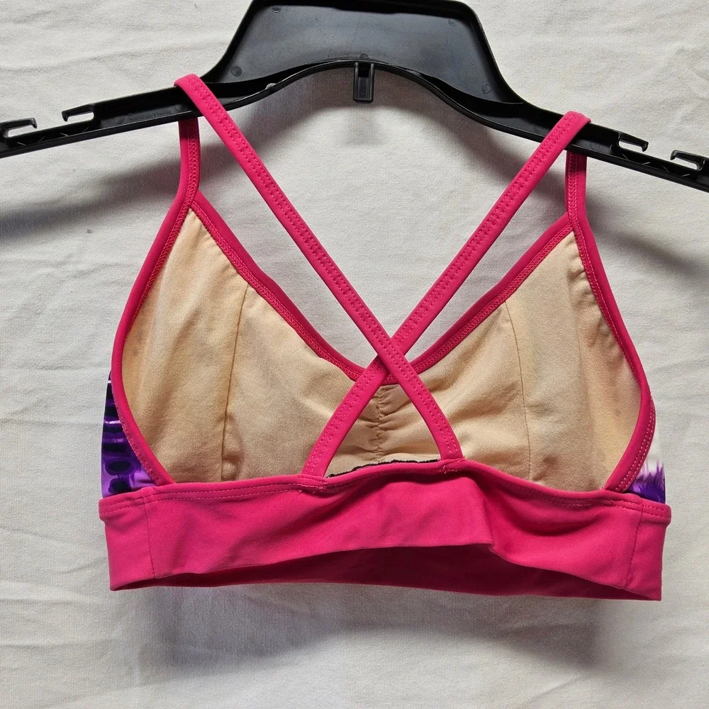 Divina Dance Wear Sports Bra Kids Small Pink Purple Tie Dye Criss Cross Back